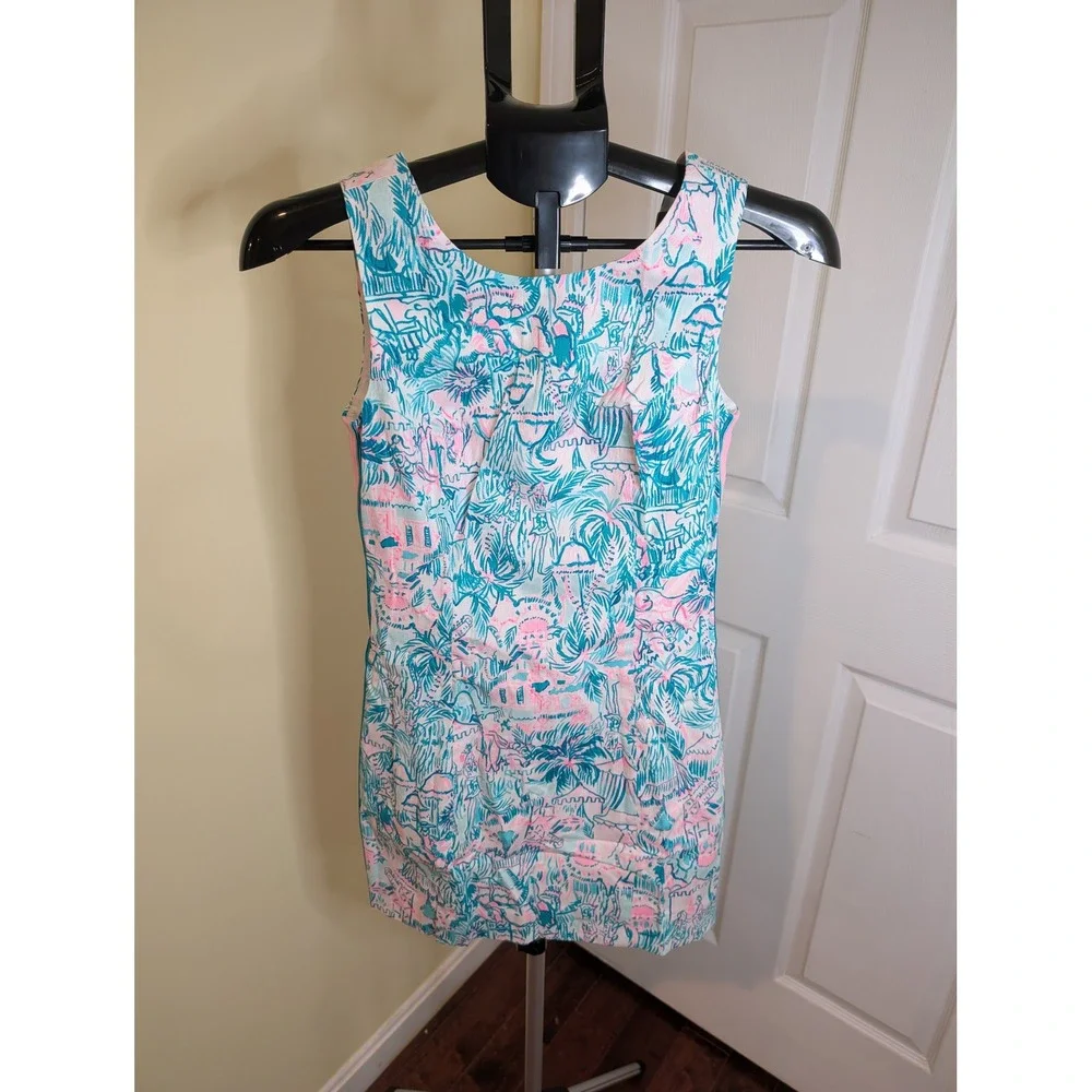 Lilly Pulitzer Mila Shift Dress Agate Green Camelflage Bamboo Zip - Size 00 - Picture 1 of 6